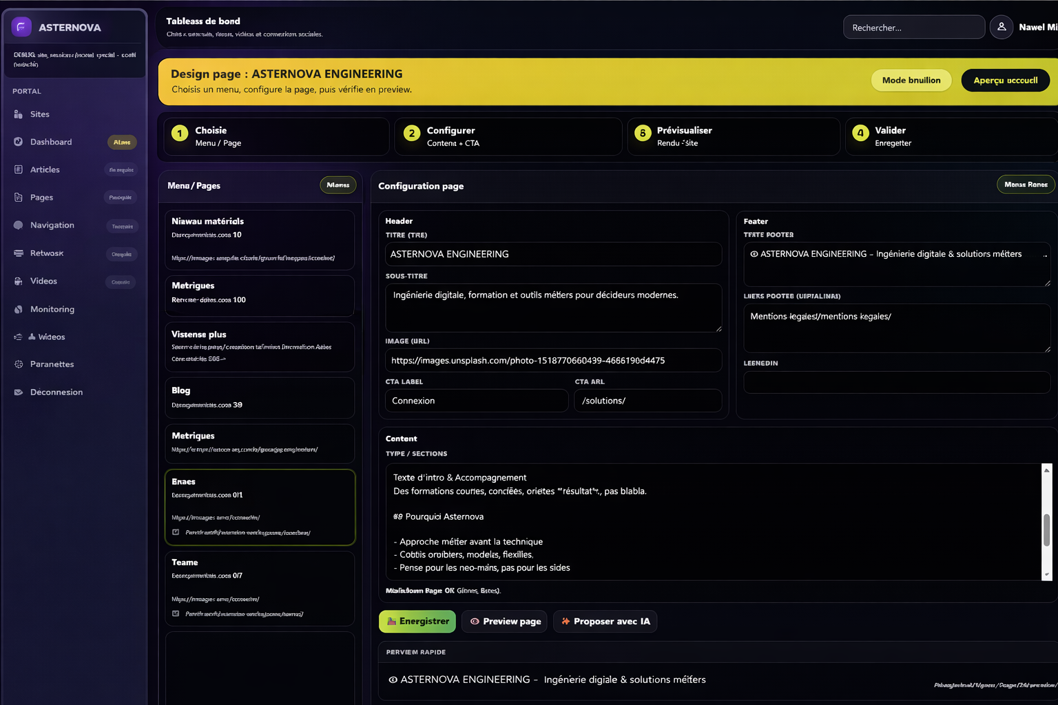 Aperçu ASTERNOVA Site Builder